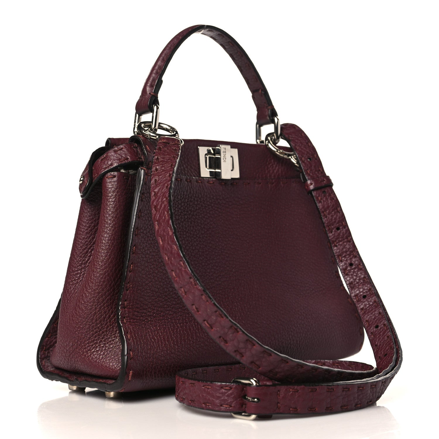 Fendi Cuoio Romano Selleria Bi-Color Mini Peekaboo Iconic Satchel Bordeaux Grigio Polvere 3 of 9