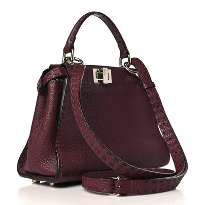 Fendi Cuoio Romano Selleria Bi-Color Mini Peekaboo Iconic Satchel Bordeaux Grigio Polvere 3 of 9