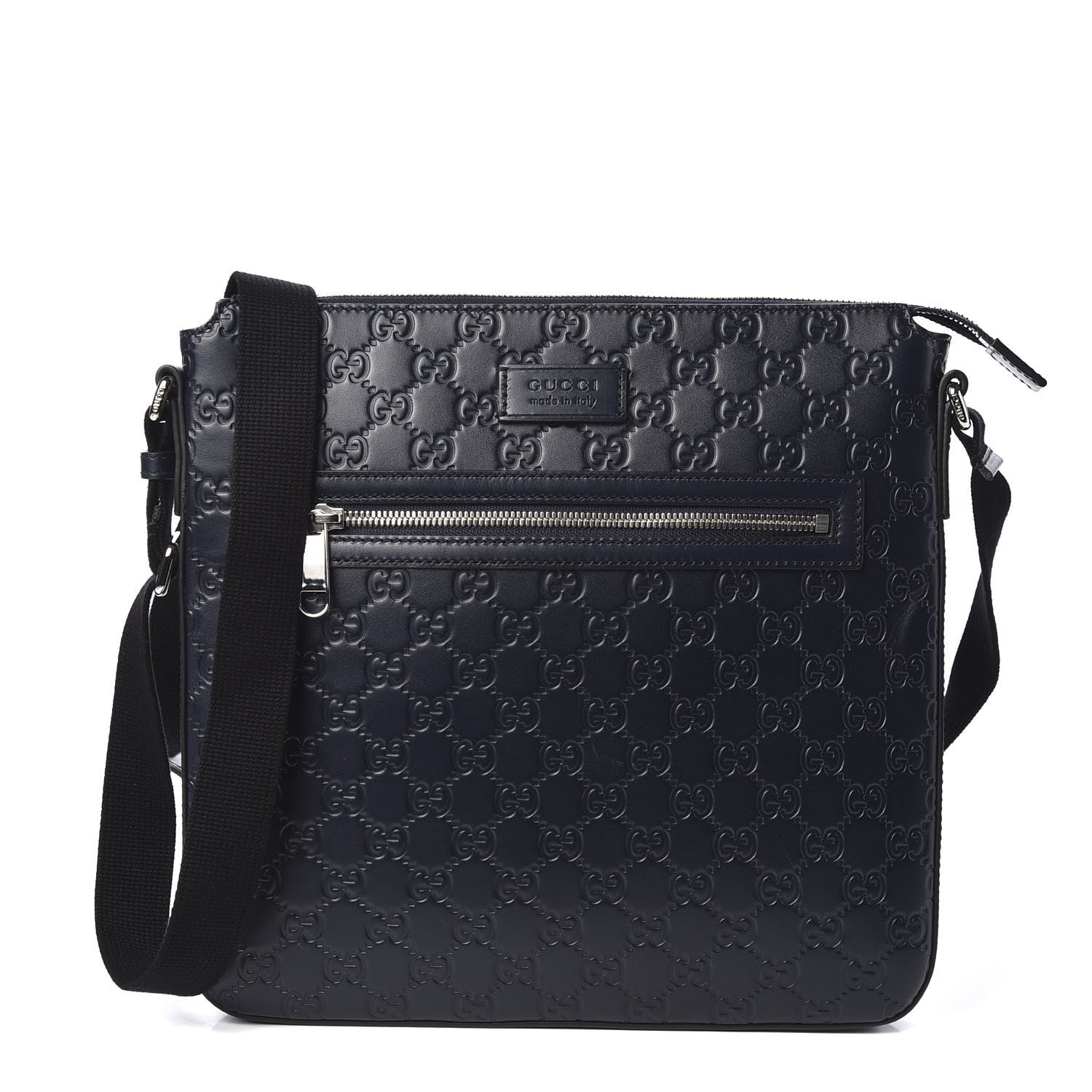 Gucci Guccissima Signature Medium Flat Messenger Bag Blue 1 of 9