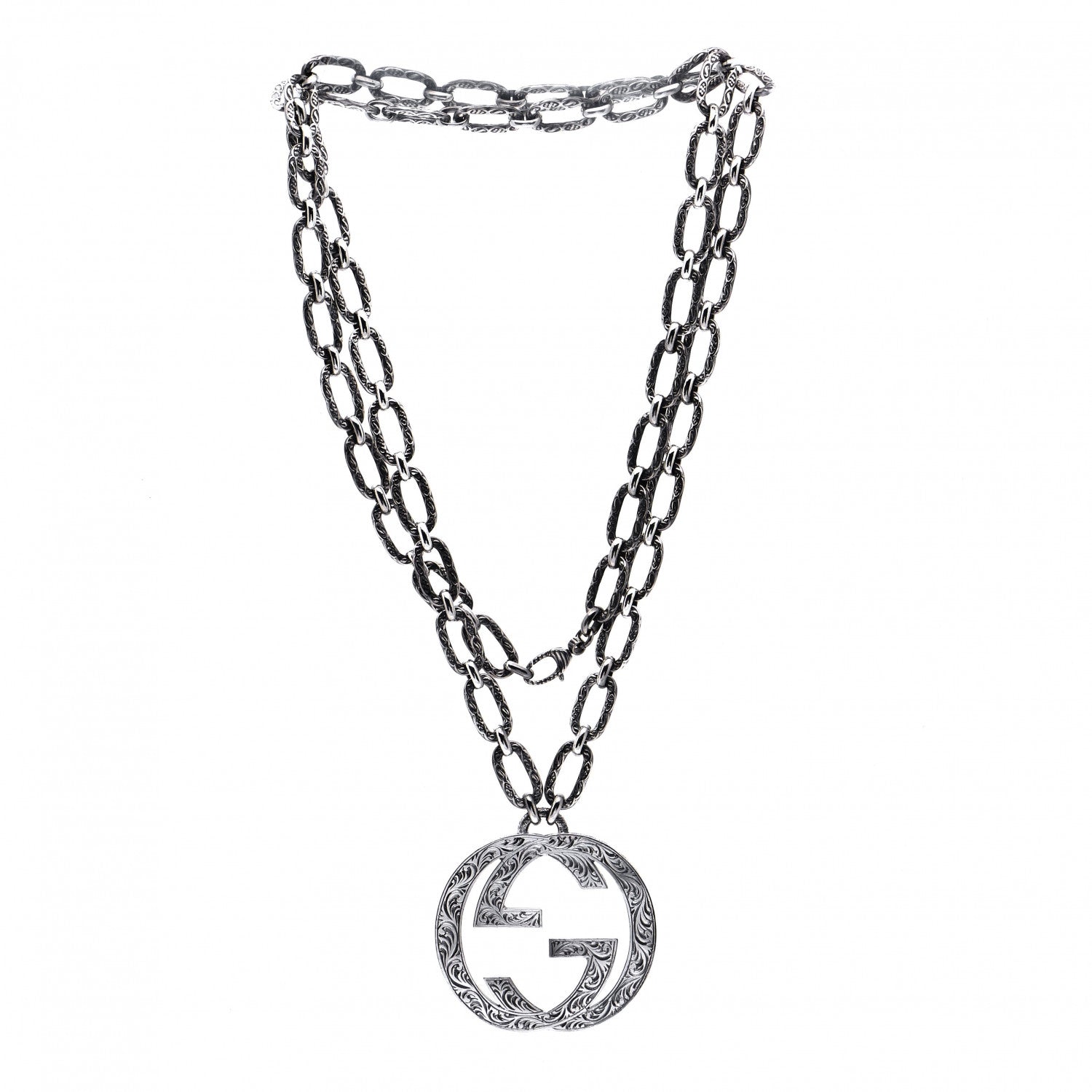 Gucci Sterling Silver Large Interlocking G Pendant Necklace 3 of 7