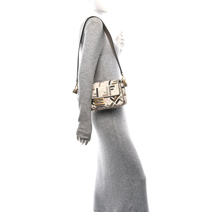 Fendi Canvas Vitello Seta FF Multicolor Embroidered Baguette Grezzo Multicolor Tortora 2 of 12