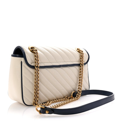 Gucci Vintage Effect Calfskin Matelasse Diagonal Small Torchon GG Marmont Shoulder Bag Mystic White Blue Agata 3 of 10