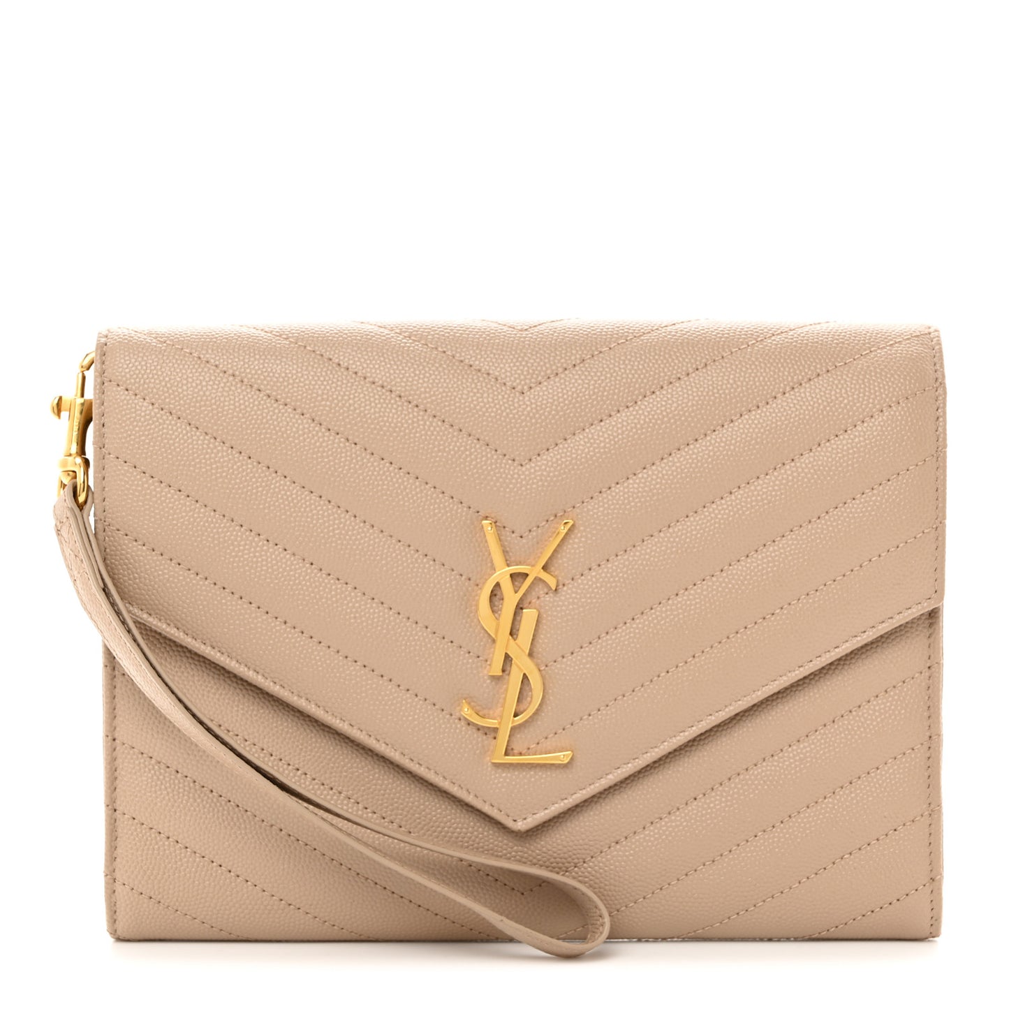 Grain De Poudre Matelasse Chevron Monogram Envelope Clutch Dark Beige