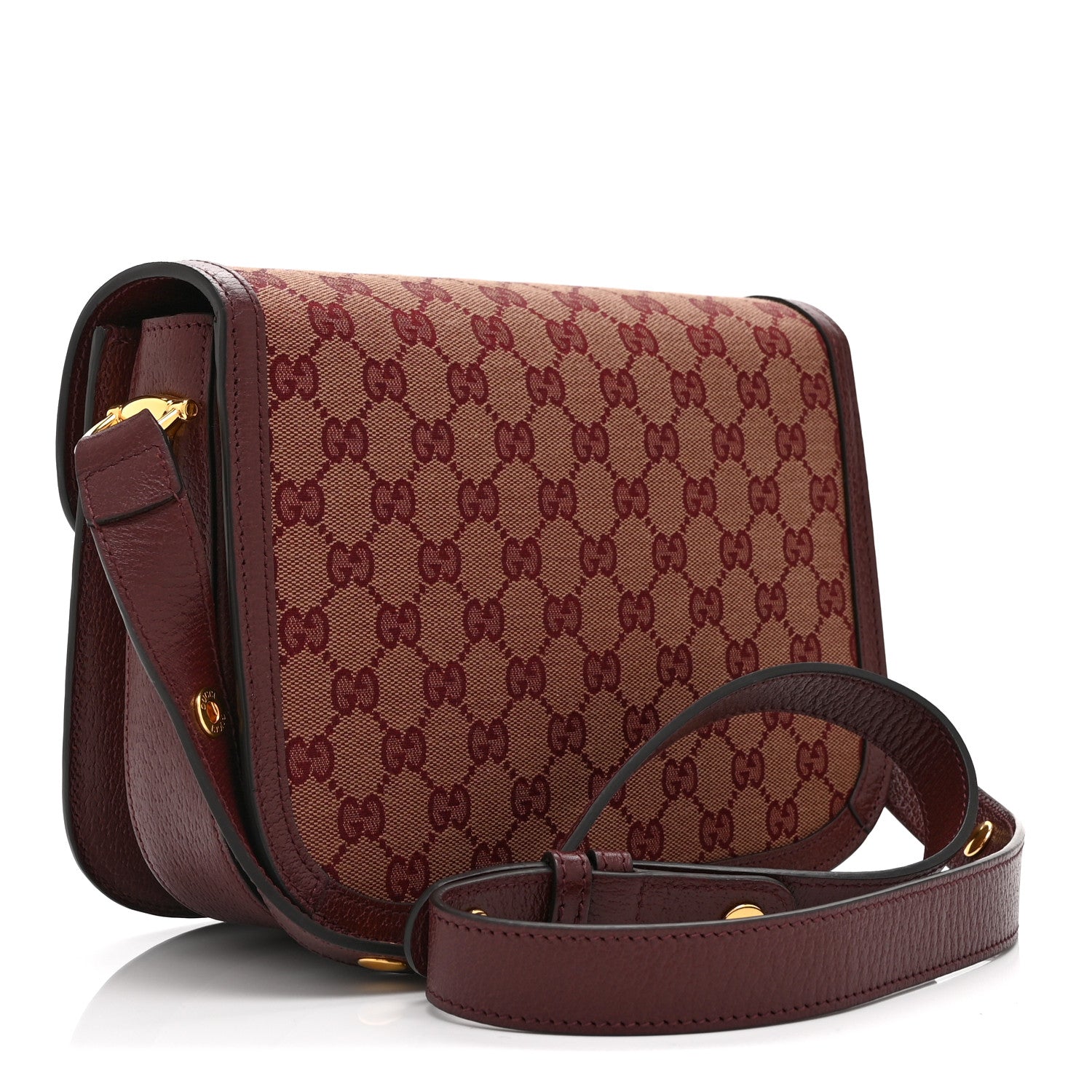 Gucci Monogram Textured Dollar Calfskin Horsebit 1955 Shoulder Bag Sahara Rubino Chardonnay 3 of 11