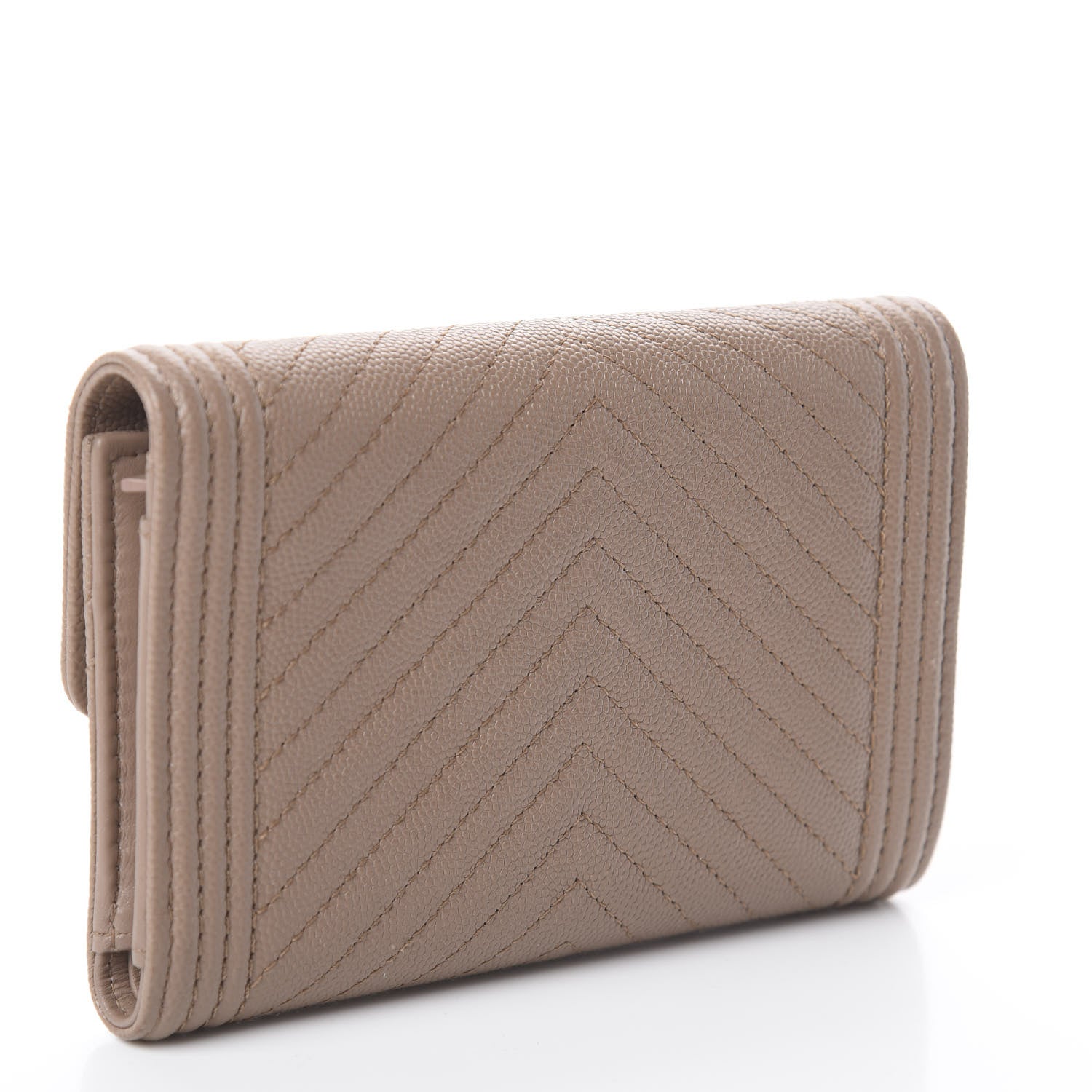 Chanel Caviar Chevron Quilted Medium Boy Flap Wallet Dark Beige 2 of 7