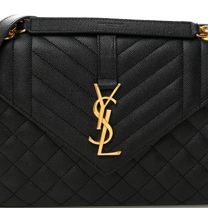 Saint Laurent Grain De Poudre Textured Mixed Matelasse Triquilt Medium Monogram Satchel Black 7 of 9
