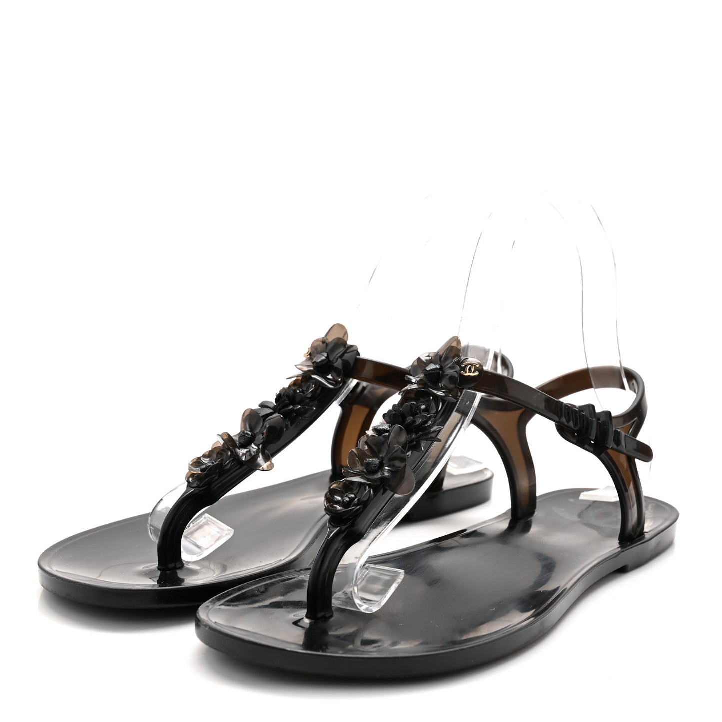 Jelly Camellia Thong Sandals 37 Black