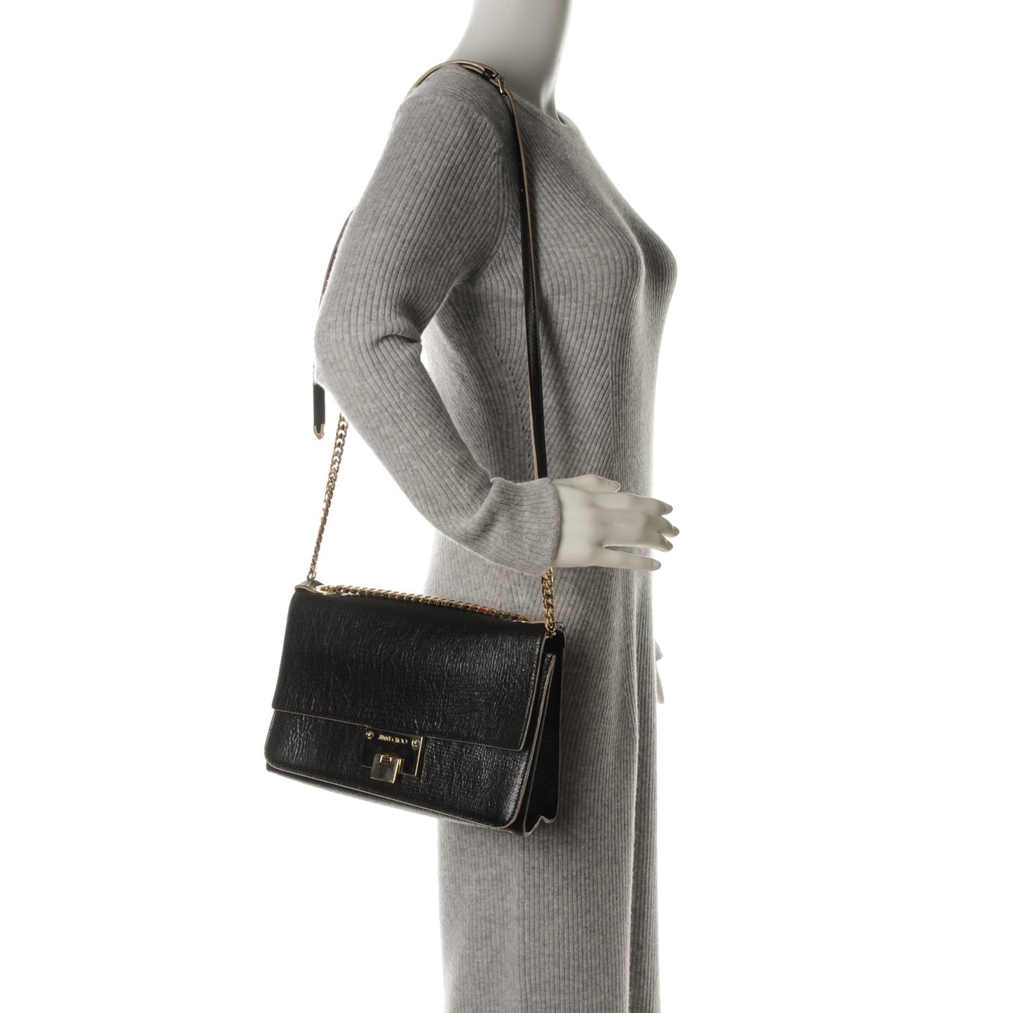 Washed Crinkled Calfskin Rebel Shoulder Bag Black