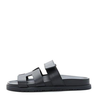 Hermes Calfskin Womens Chypre Sandals 35.5 Black 1 of 8