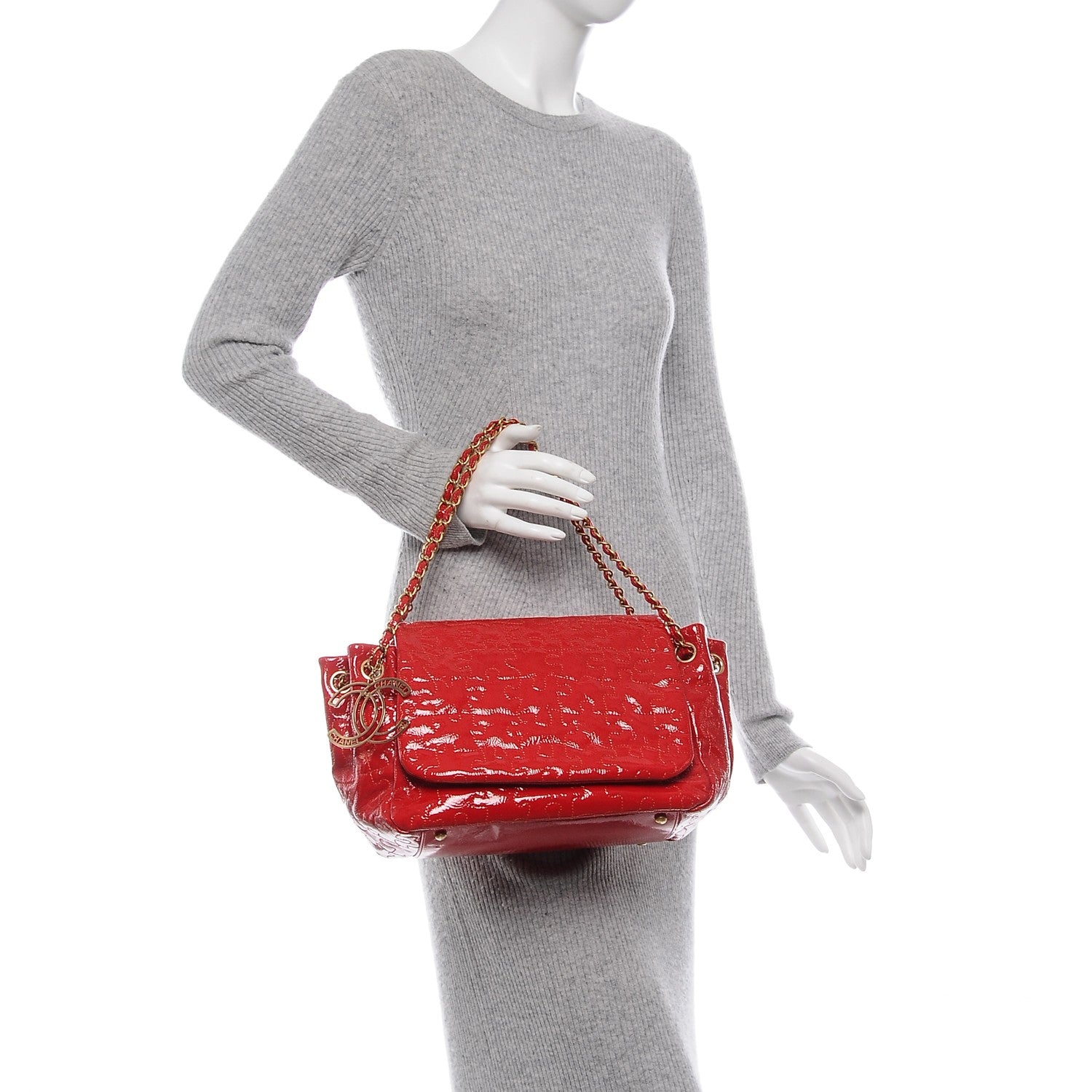 Chanel Crackled Patent Puzzle Accordion Flap Bag Red 2 of 8