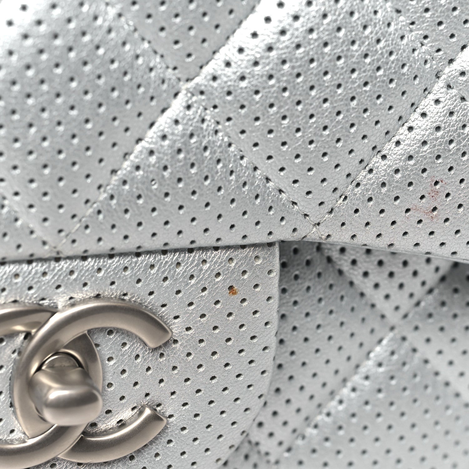 Chanel Metallic Perforated Lambskin Quilted Jumbo Double Flap Light Silver 12 of 12