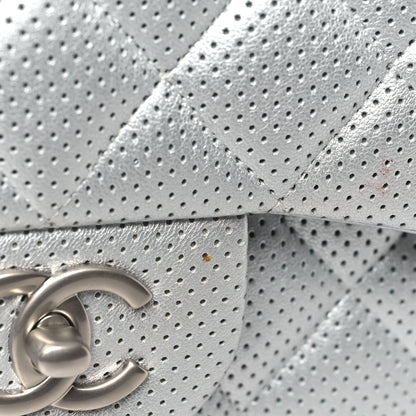 Chanel Metallic Perforated Lambskin Quilted Jumbo Double Flap Light Silver 12 of 12