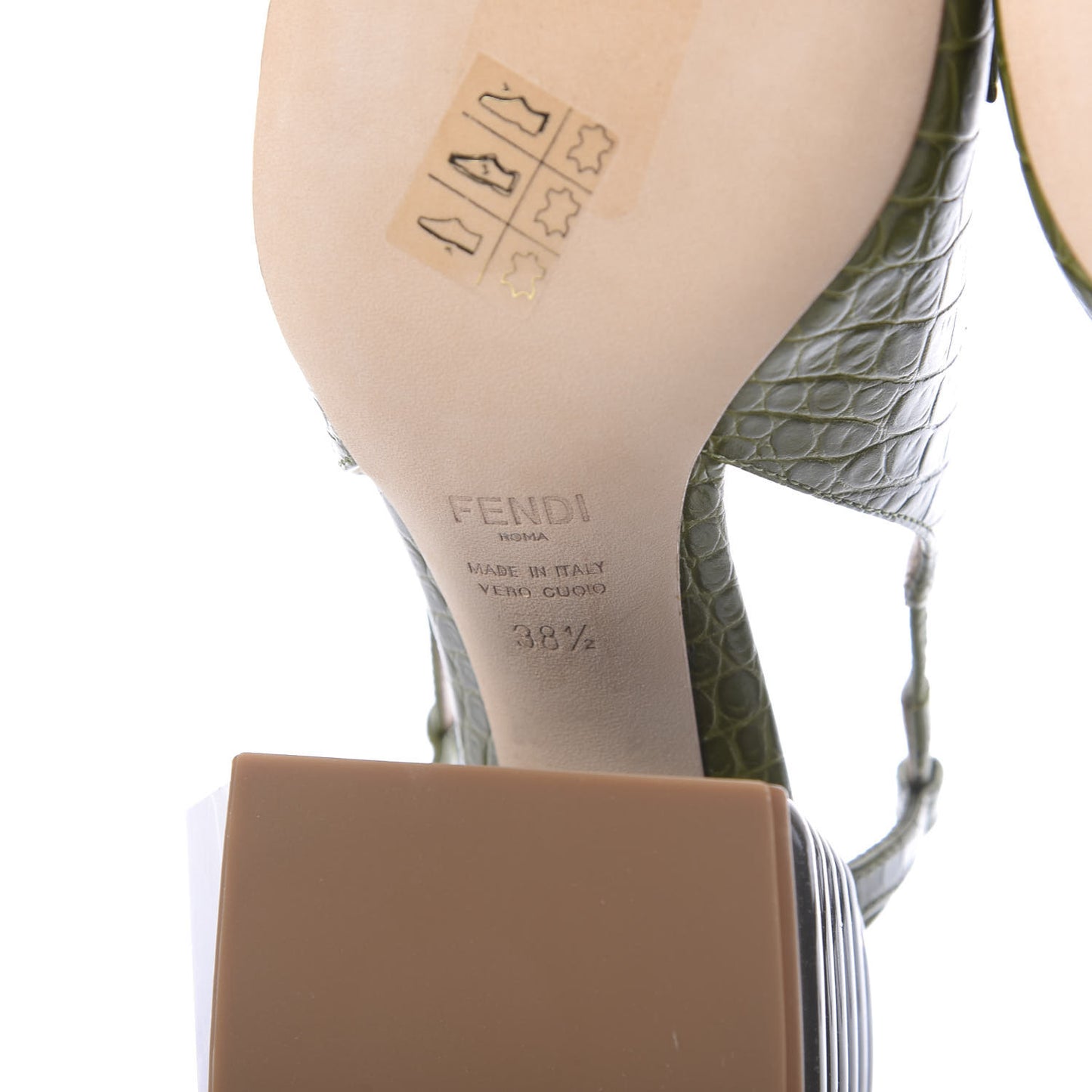 Calfskin Crocodile Embossed Promenade Slingback Loafer Pumps 38.5 Military Green