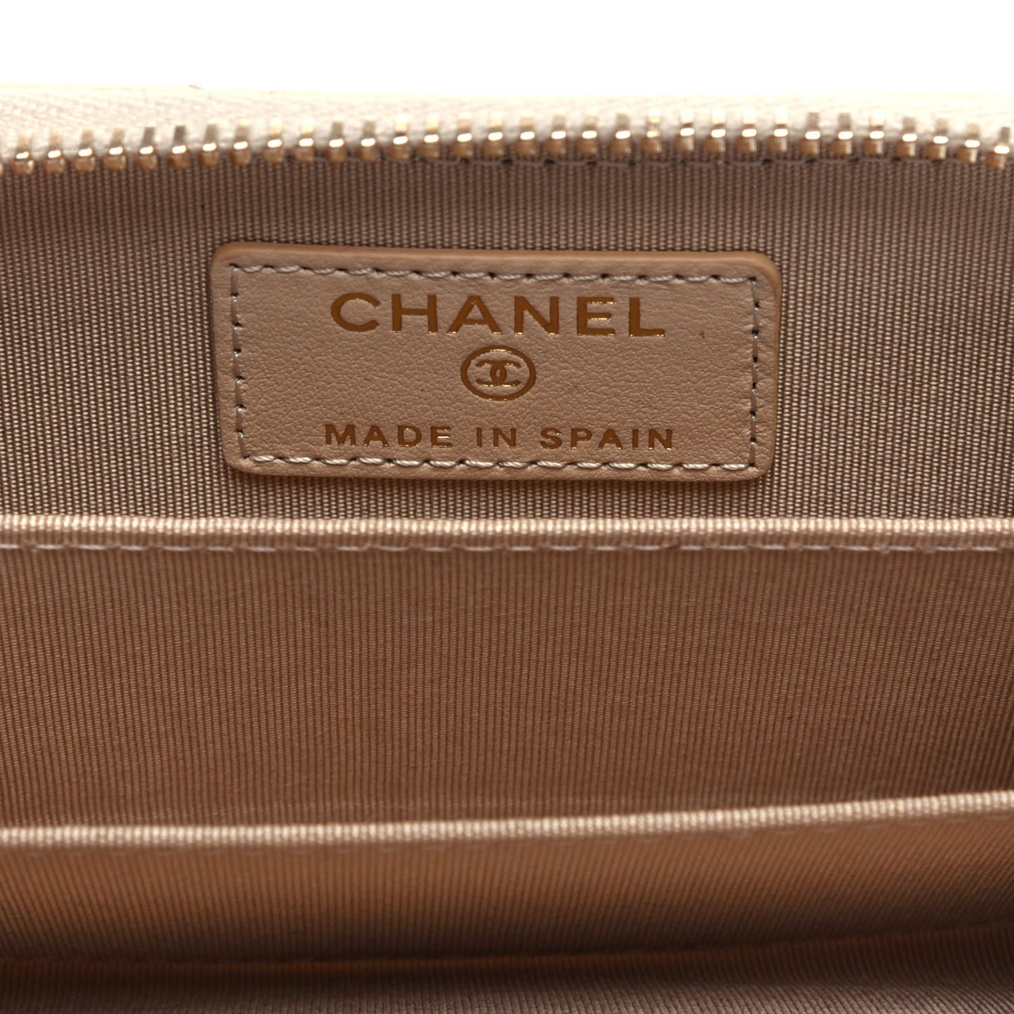 Lambskin Quilted 19 Zip Around Coin Purse Wallet Beige