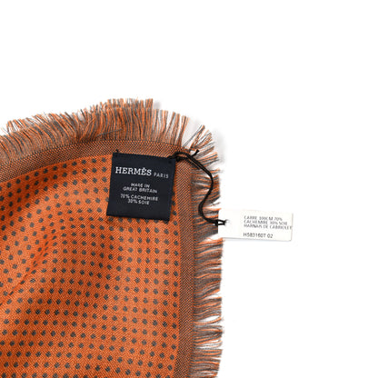 Hermes Cashmere Silk Harnais De Cabriolet Scarf 100 Orange Gris 3 of 3