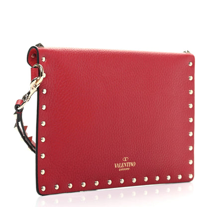 Valentino Garavani Pebbled Calfskin Medium Rockstud Envelope Flat Wristlet Pouch Red 3 of 8
