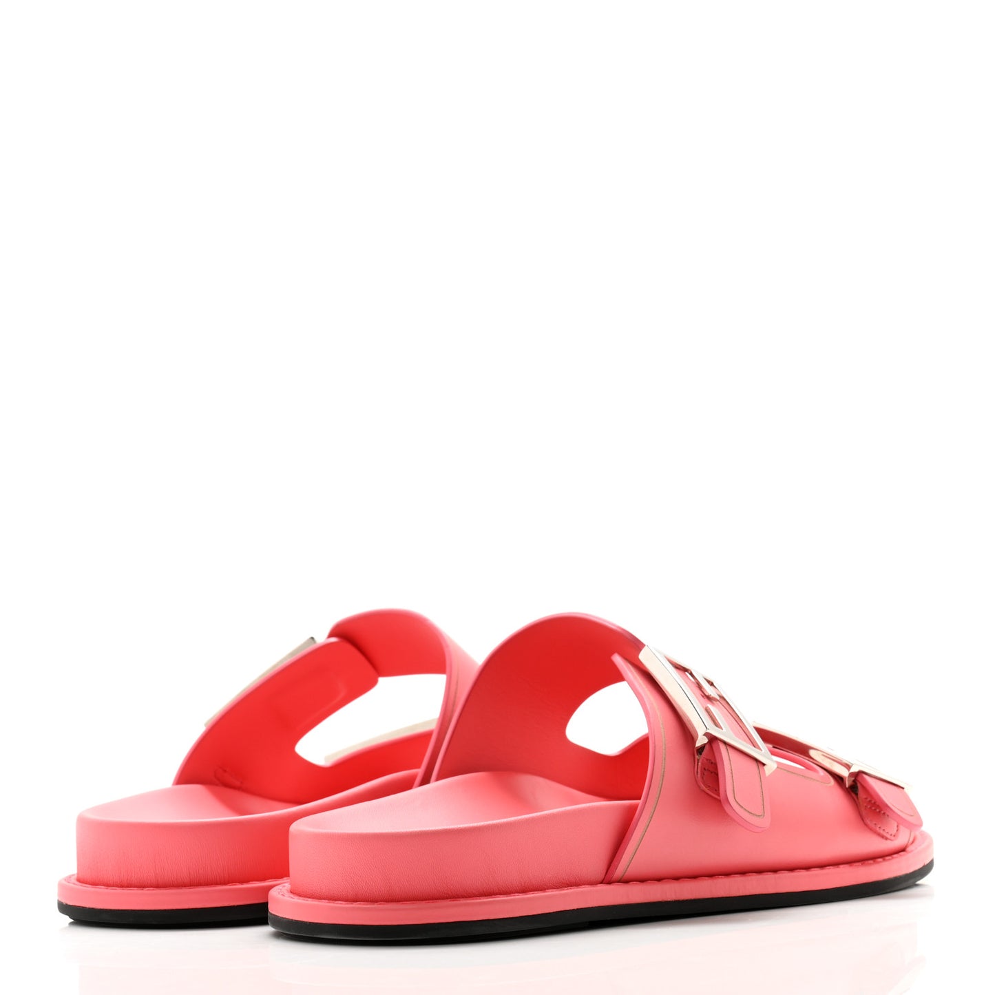 Vitello Fendi Feel Buckled Slide Sandals 38 Pink Dalia
