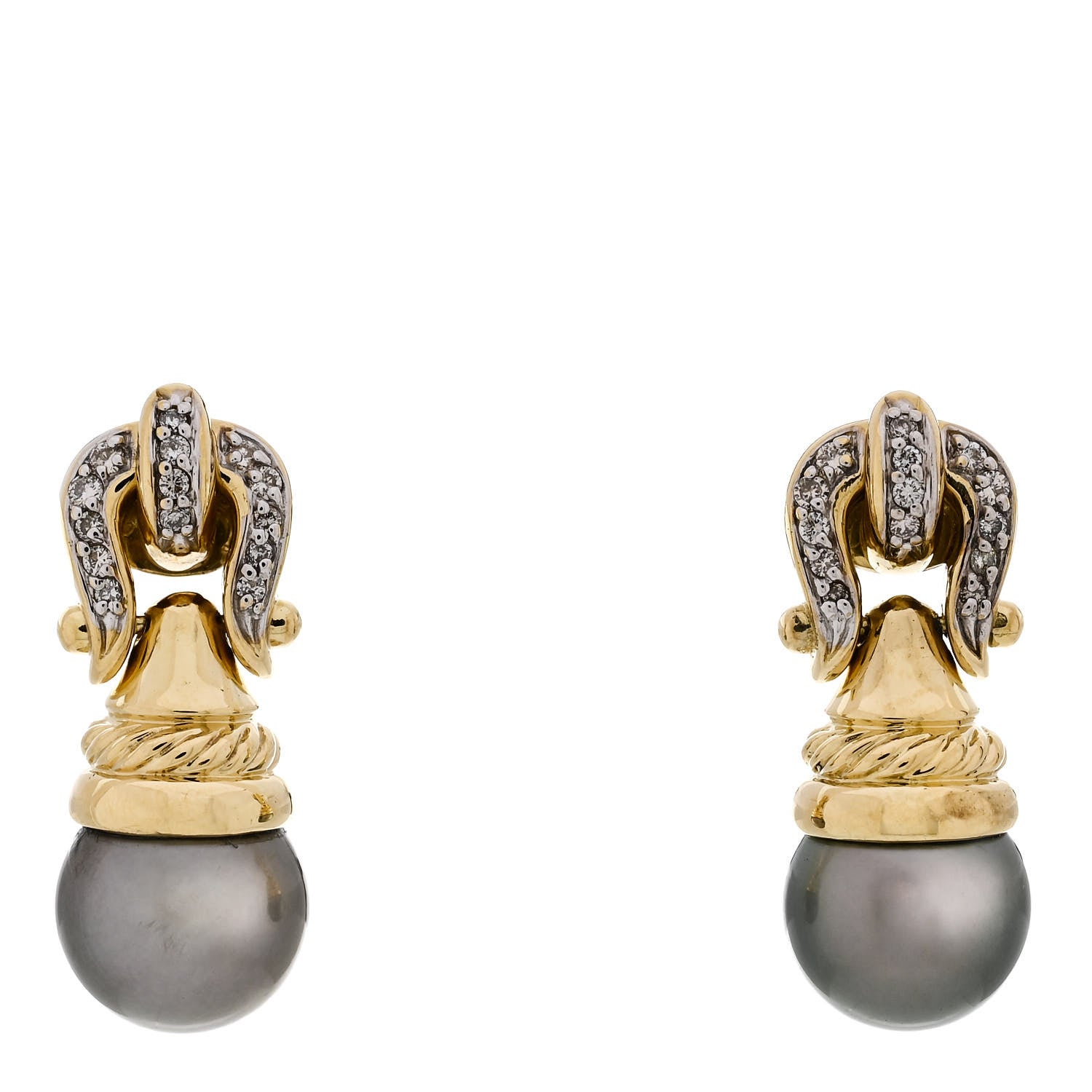 David Yurman 18K Yellow Gold Diamond Pearl Buckle Earrings 1 of 4