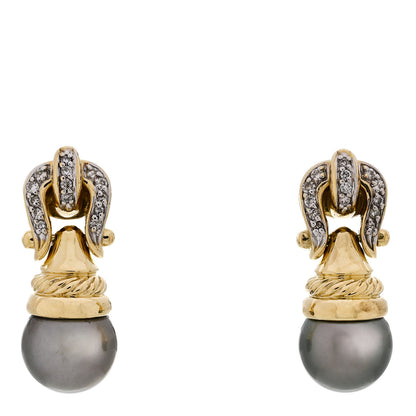 David Yurman 18K Yellow Gold Diamond Pearl Buckle Earrings 1 of 4