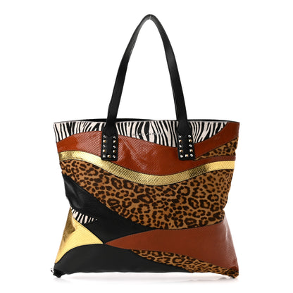 Marc Jacobs Metallic Calfskin Snakeskin Embossed Pony Hair Print Nomad Patchwork Tote Bag Black Multicolor 3 of 11