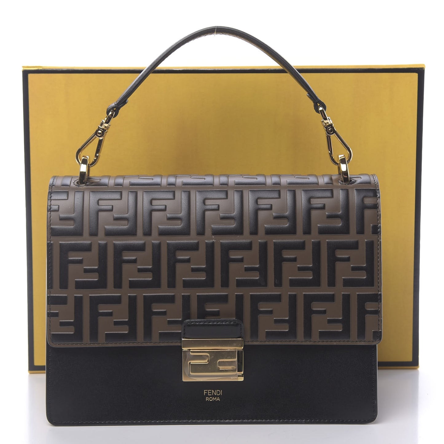 Vitello Liberty Bi-Color FF 1974 Embossed Kan U Shoulder Bag Black Maya