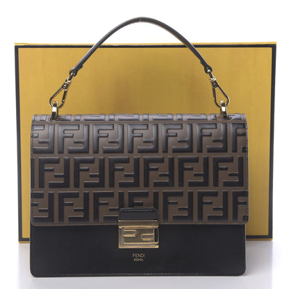 Fendi Vitello Liberty Bi-Color FF 1974 Embossed Kan U Shoulder Bag Black Maya 12 of 12