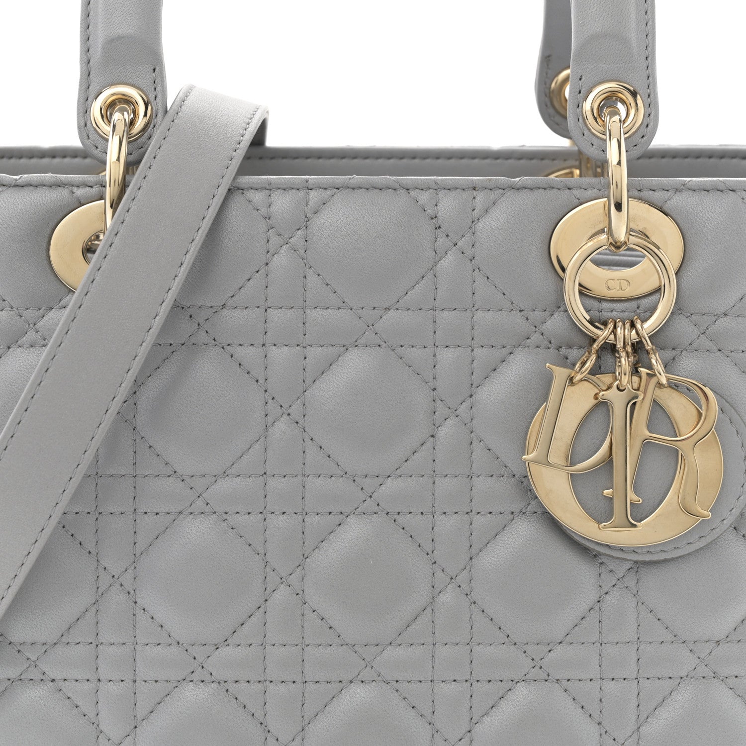 Christian Dior Pearly Lambskin Cannage Medium Lady Dior Grey 8 of 11