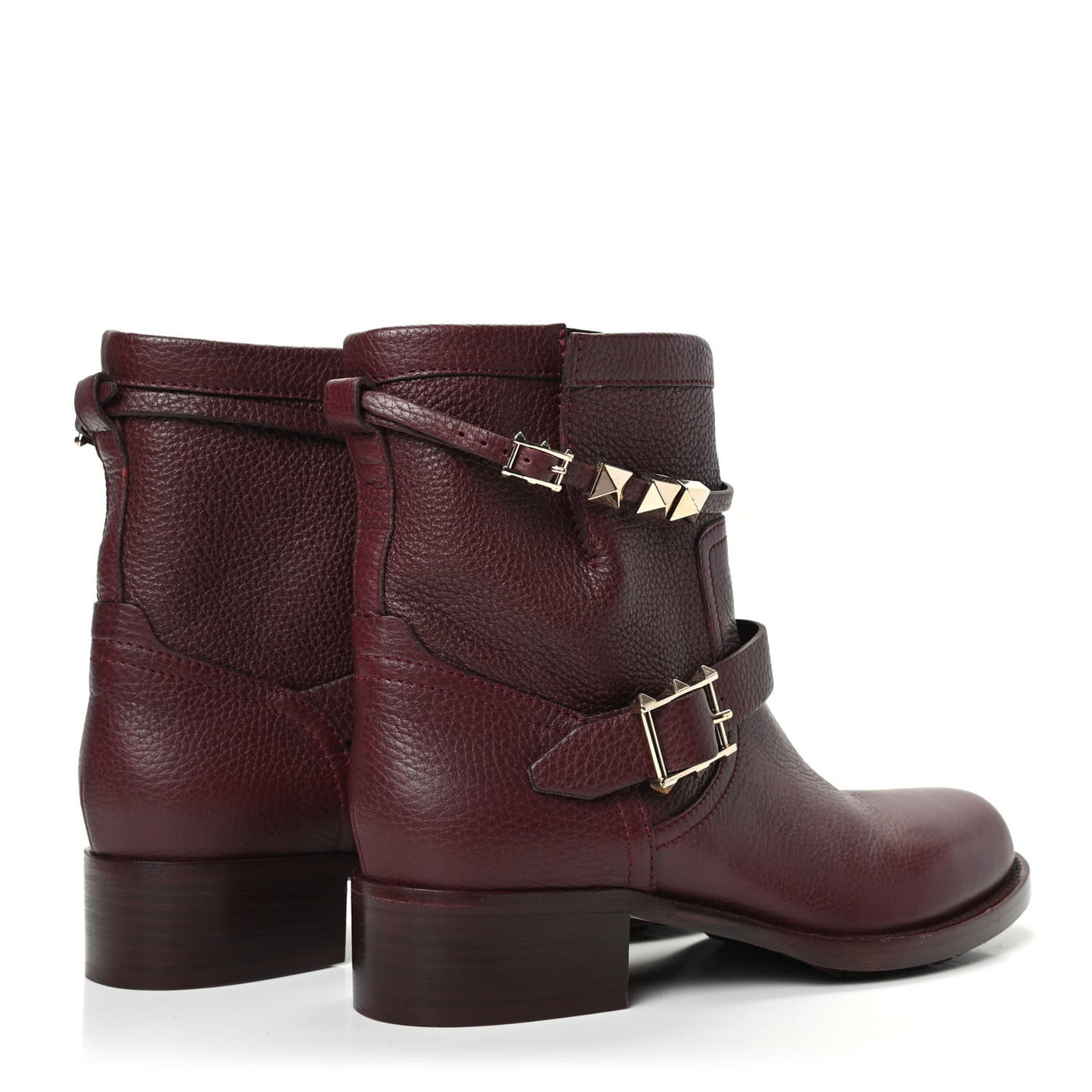 Pebbled Calfskin Rockstud Biker Boots 38 Rubin