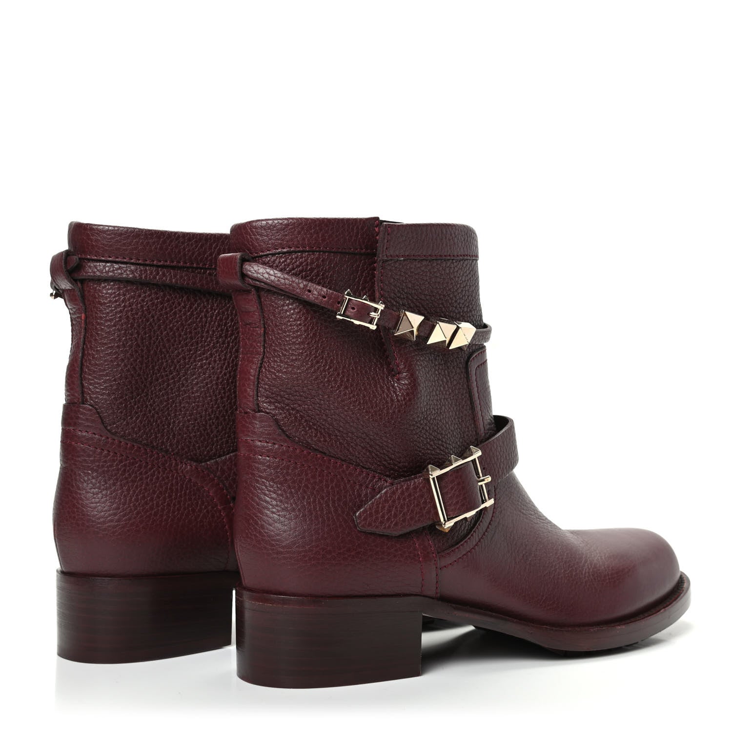 Valentino Garavani Pebbled Calfskin Rockstud Biker Boots 38 Rubin 4 of 7