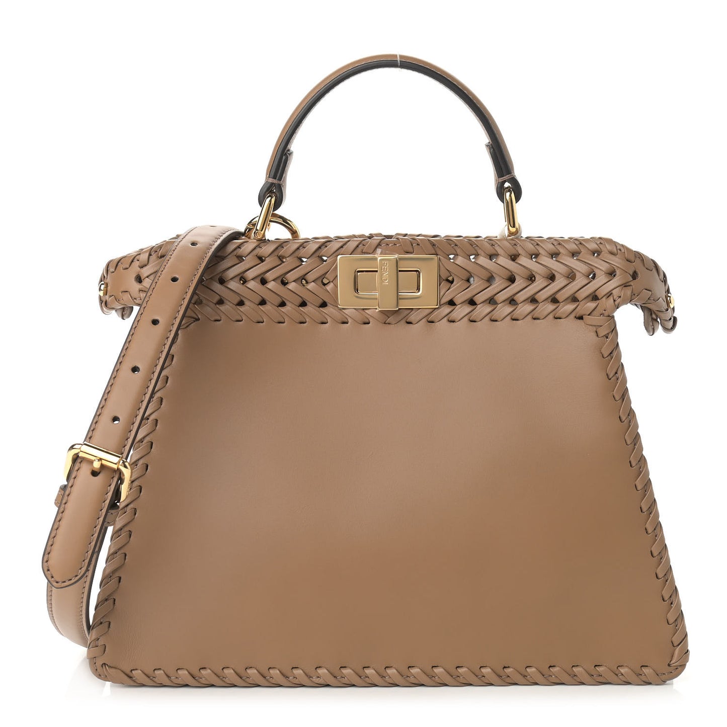 Vitello King Ceylon Shiny Nappa Woven Small Peekaboo I SEE U Satchel Sand