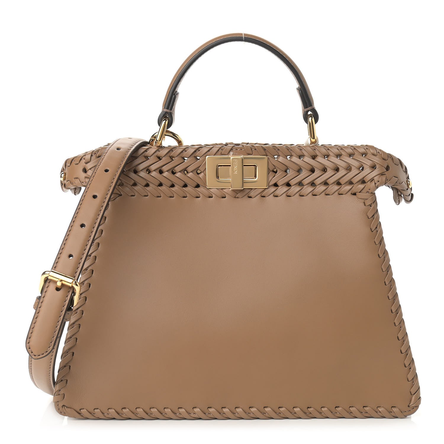 Fendi Vitello King Ceylon Shiny Nappa Woven Small Peekaboo I SEE U Satchel Sand 2 of 20