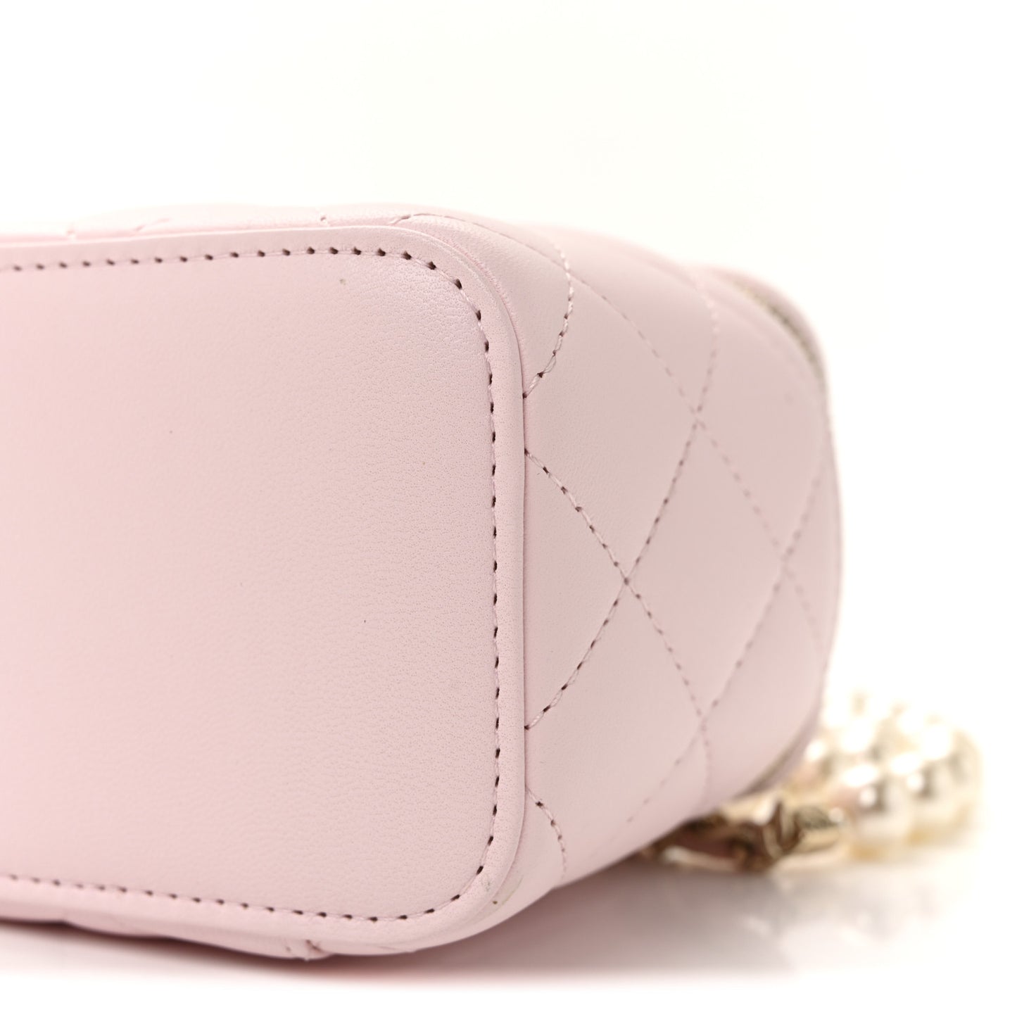 Lambskin Quilted Mini Vanity Case With Pearl Chain Light Pink