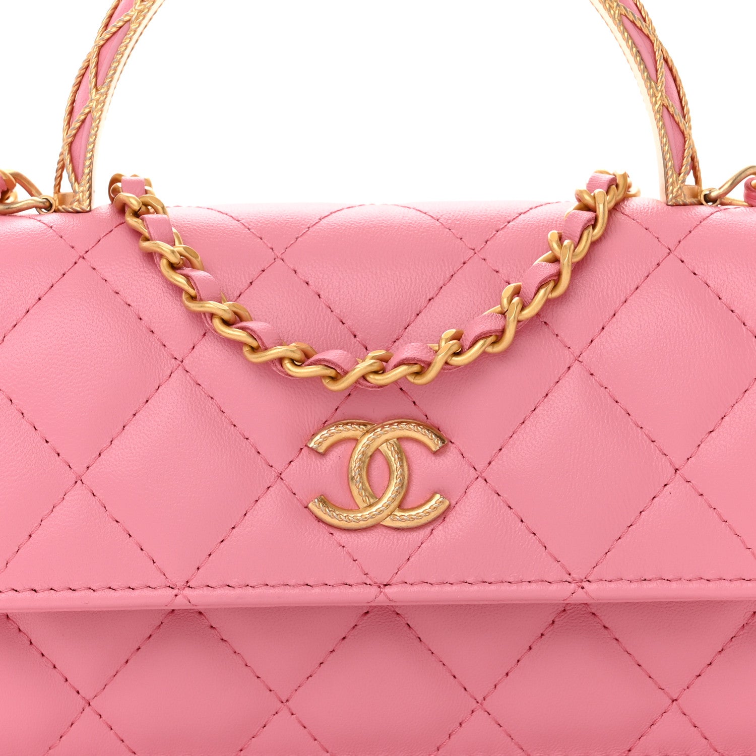 Chanel Lambskin Quilted Top Handle Phone Holder With Chain Pink 9 of 12