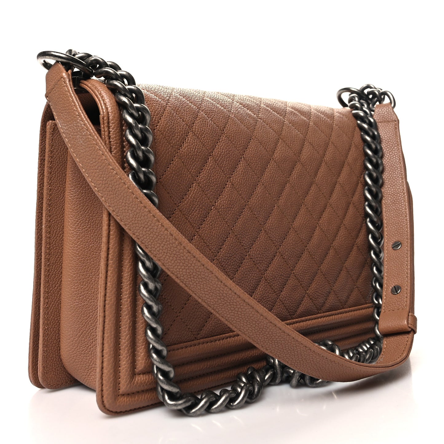 Caviar Quilted New Medium Boy Flap Light Brown