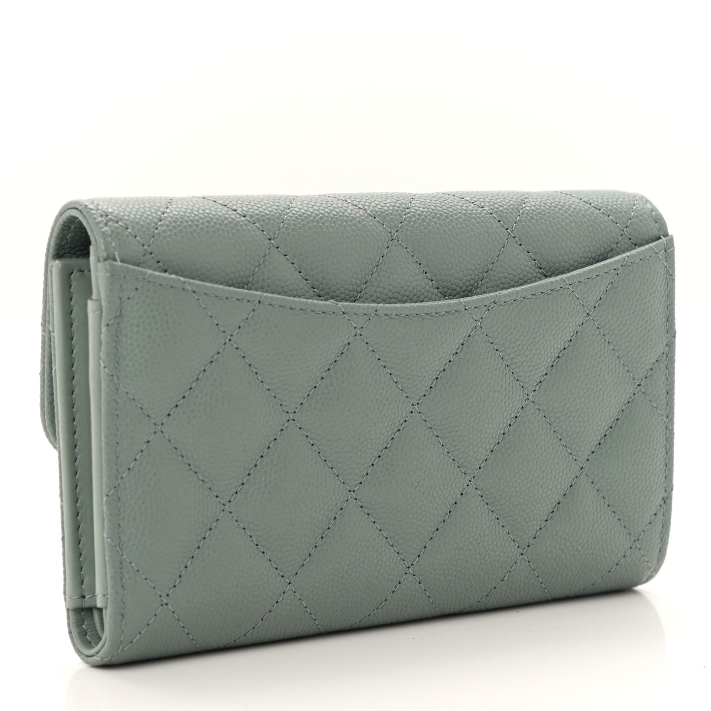 Caviar Quilted Medium Flap Wallet Dark Green