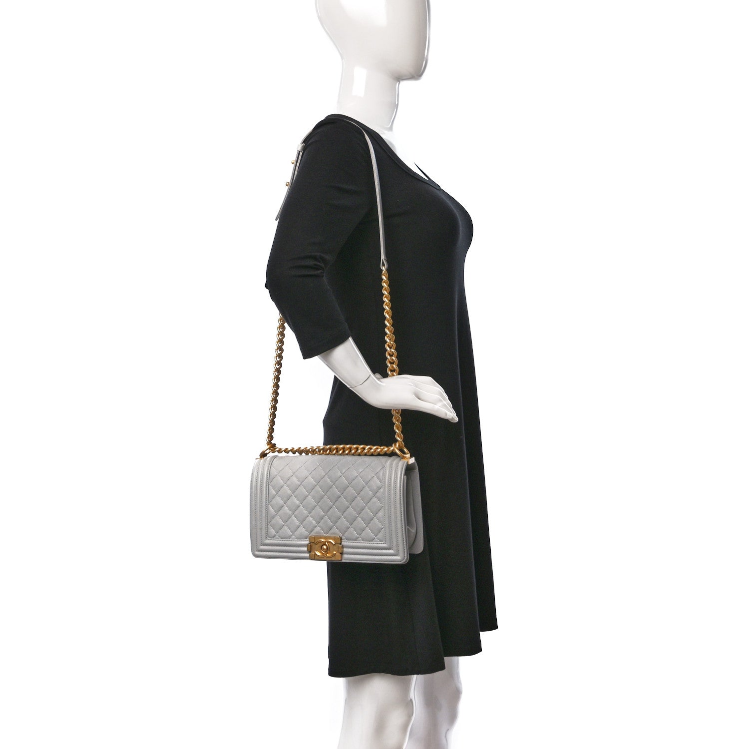 Chanel Caviar Quilted Medium Boy Flap Light Grey 2 of 9