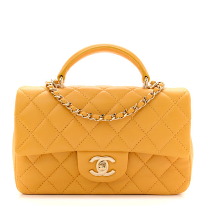Chanel Lambskin Quilted Mini Top Handle Rectangular Flap Yellow 1 of 11