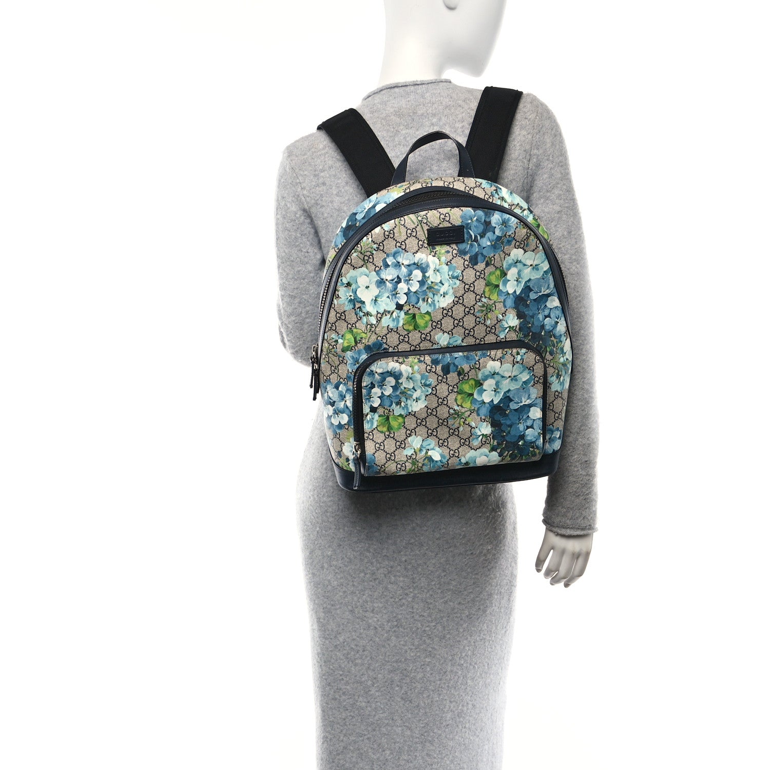 Gucci GG Supreme Monogram Blooms Medium Day Backpack Beige Blue Navy 2 of 10