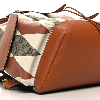 Gucci GG Supreme Monogram Calfskin Rhombus Print Medium Ophidia Double Buckle Backpack Beige Ebony Mystic White Hazel Brown 9 of 10