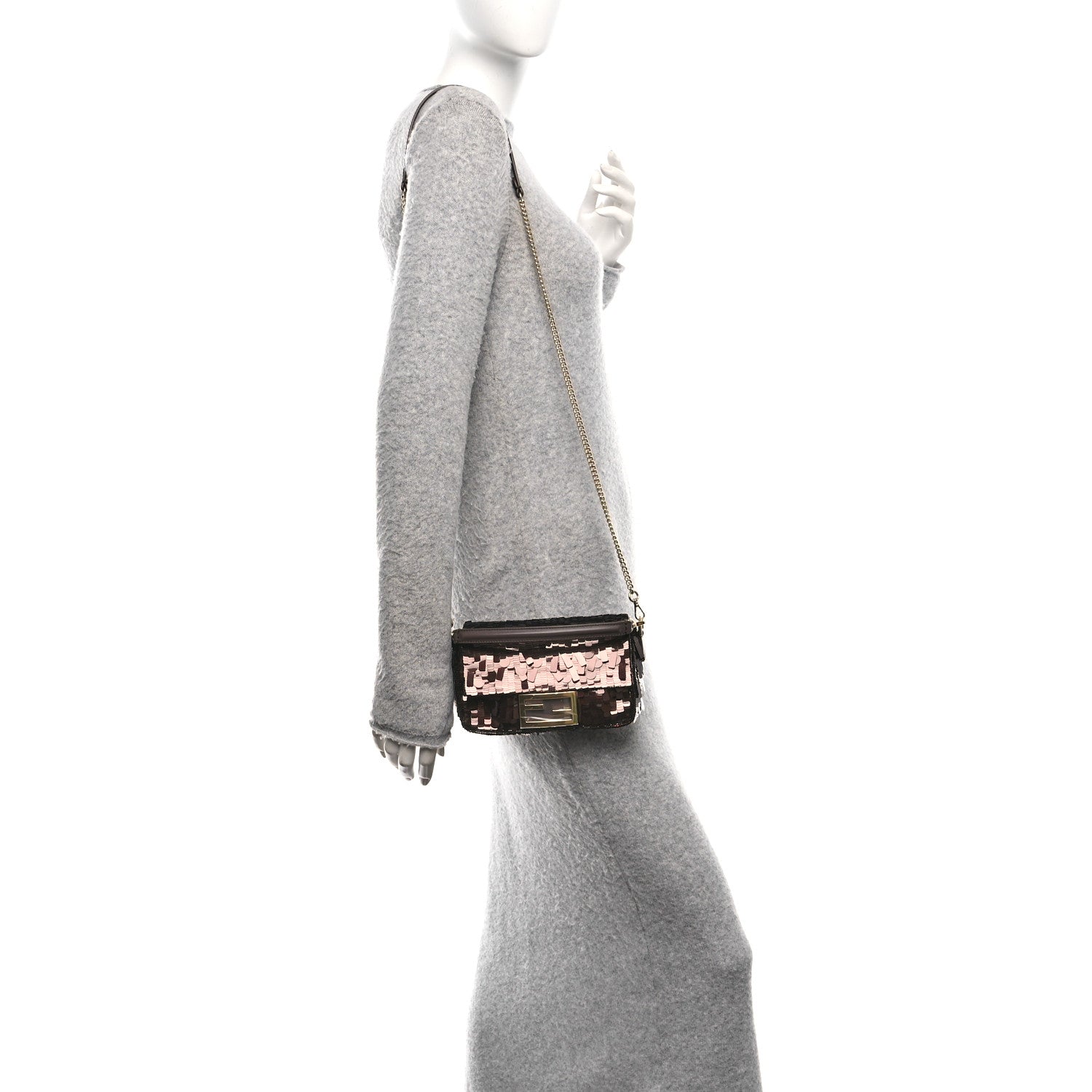 Fendi Sequin Paillettes Vitello Grace Sex and the City Mini Baguette  Marrone Scuro 2 of 11