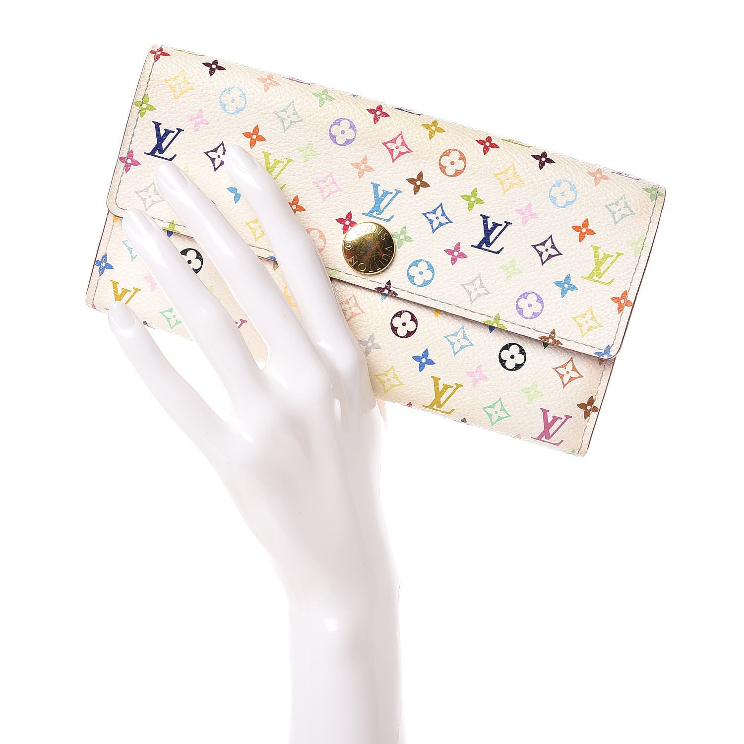 Louis Vuitton Monogram Multicolor Sarah Wallet White Litchi 2 of 14