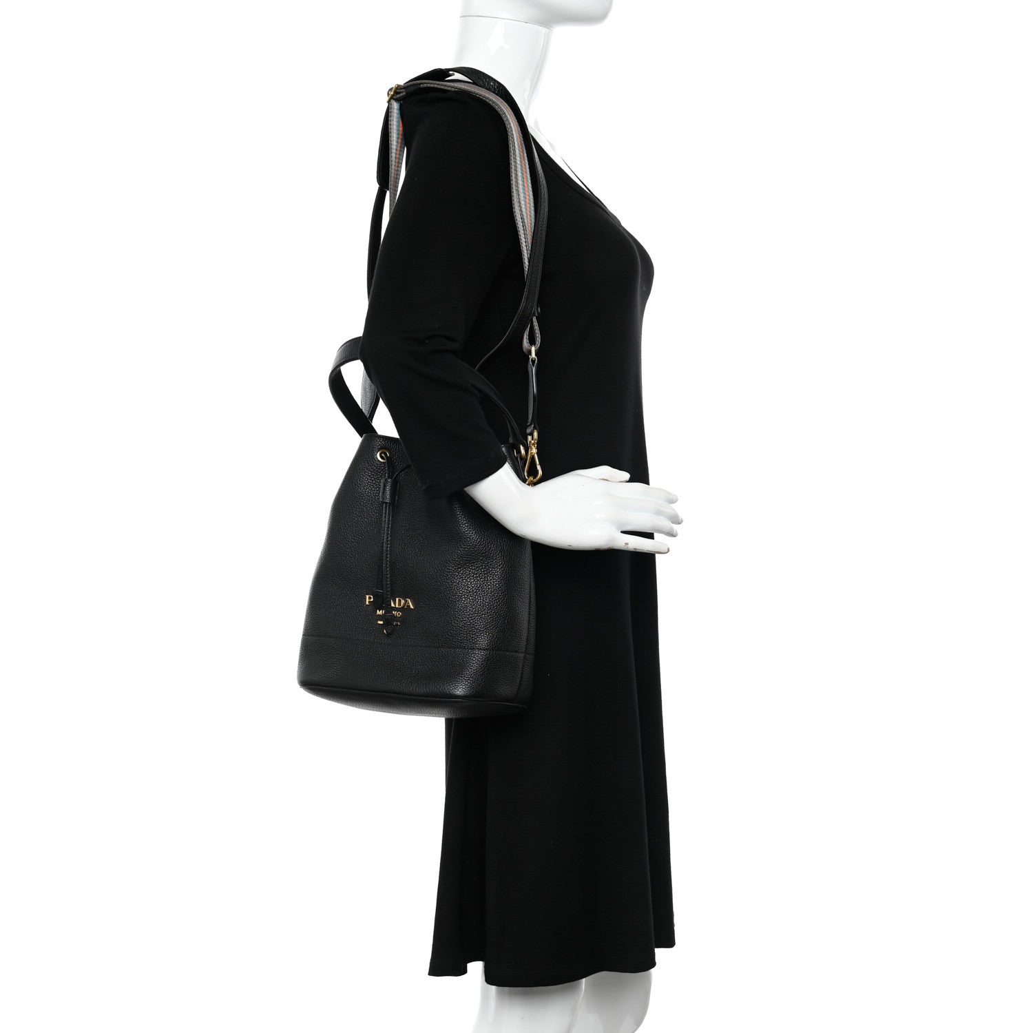 Prada Vitello Daino Bucket Bag Black 2 of 12