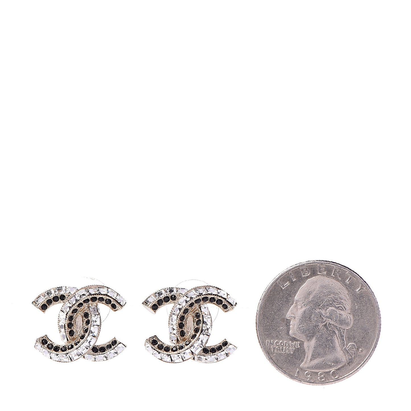 Baguette Crystal CC Earrings Gold Black