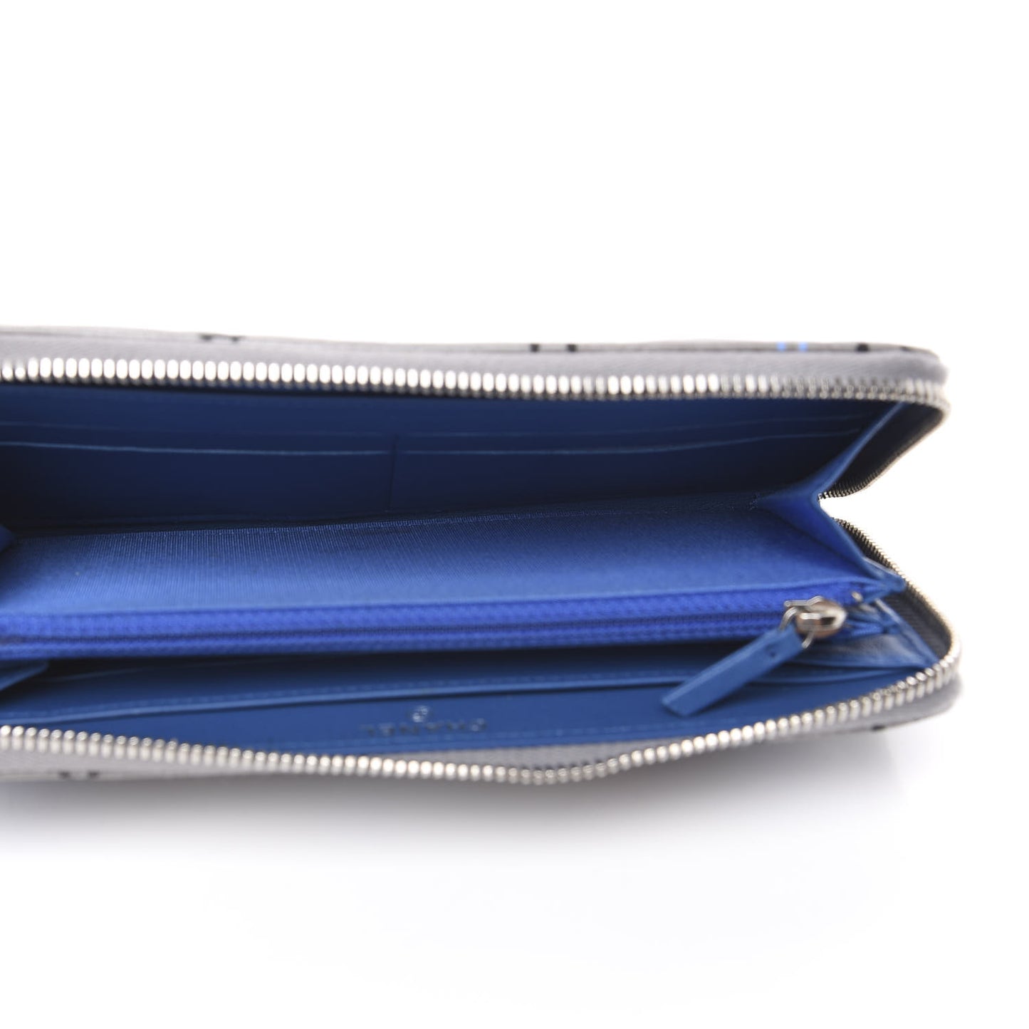 Metallic Lambskin Quilted Large Gusset Zip Around Wallet Silver Multicolor