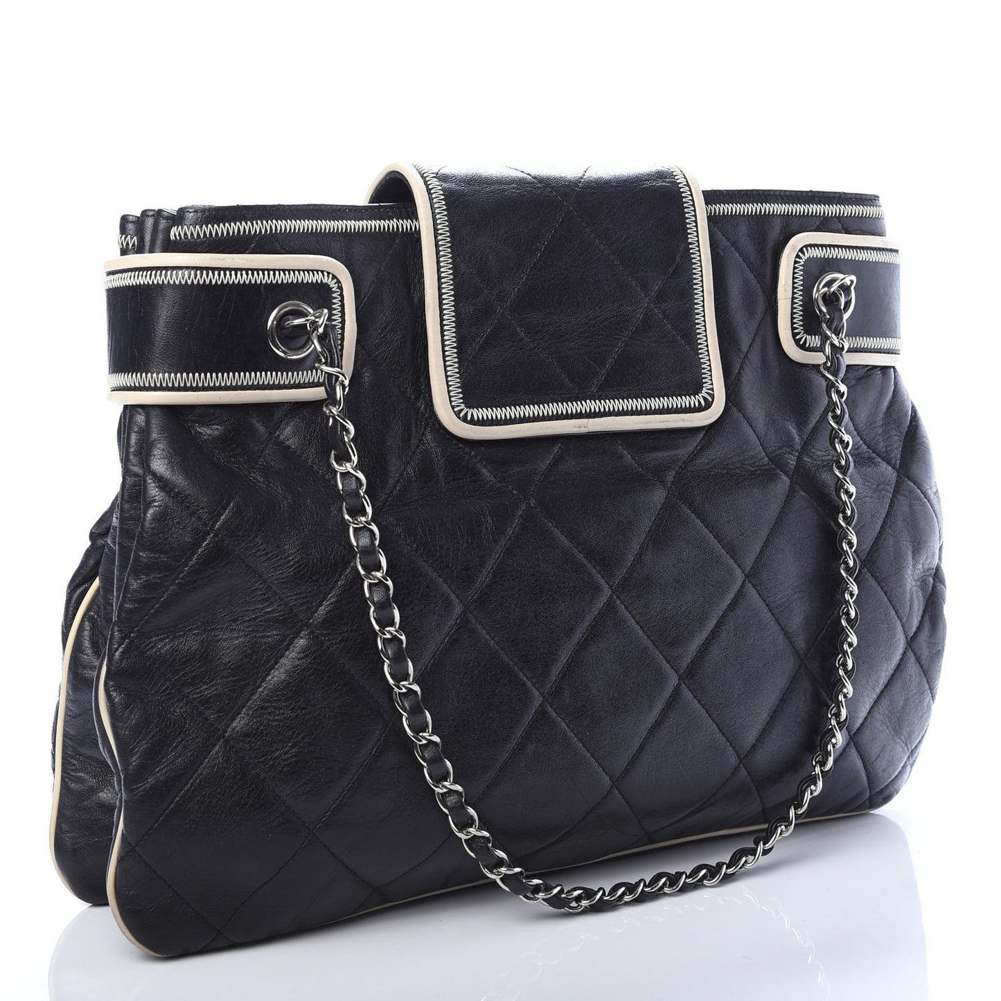 Lambskin Quilted North South Tote Black