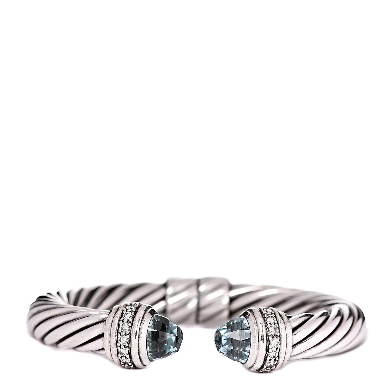 David Yurman Sterling Silver Blue Topaz Diamond 10mm Cable Classics Bracelet 1 of 7