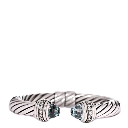 David Yurman Sterling Silver Blue Topaz Diamond 10mm Cable Classics Bracelet 1 of 7