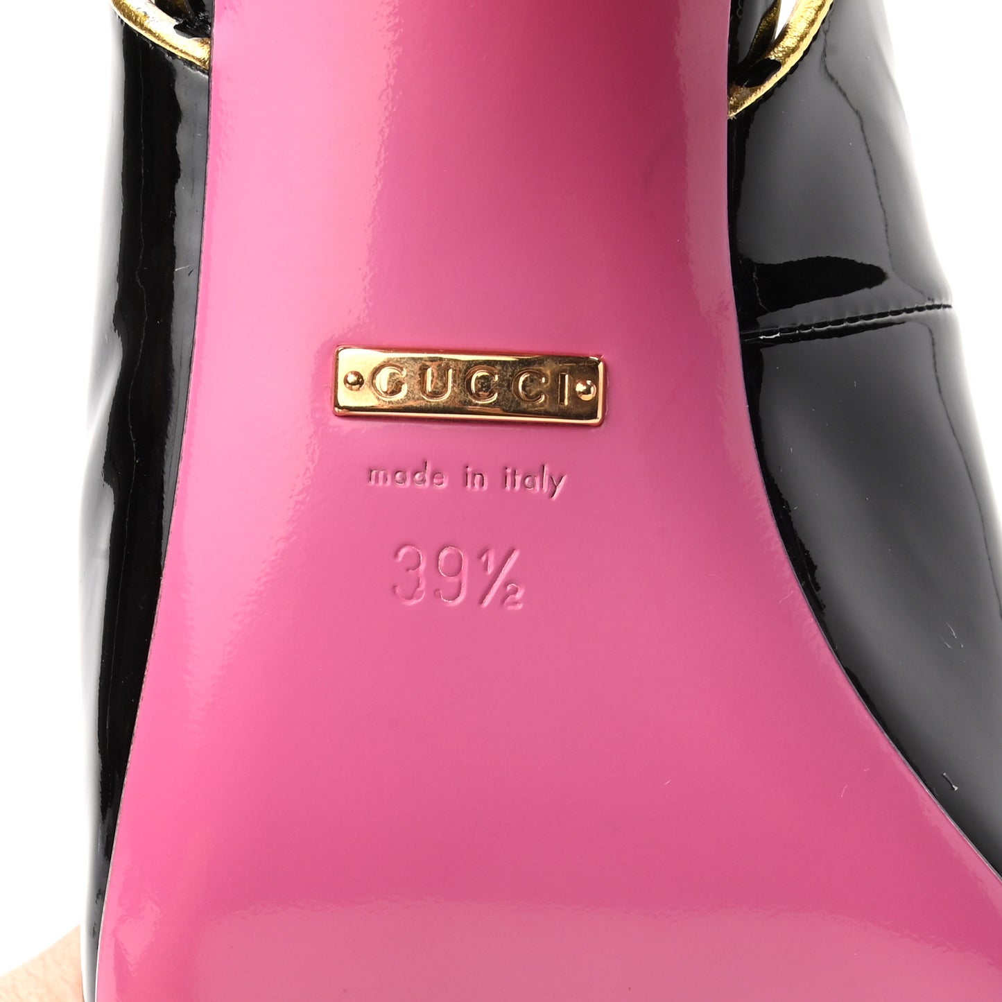 Patent Studded Crystal Block-Heel Pumps 39.5 Black Gold