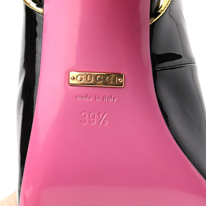 Gucci Patent Studded Crystal Block-Heel Pumps 39.5 Black Gold 6 of 9