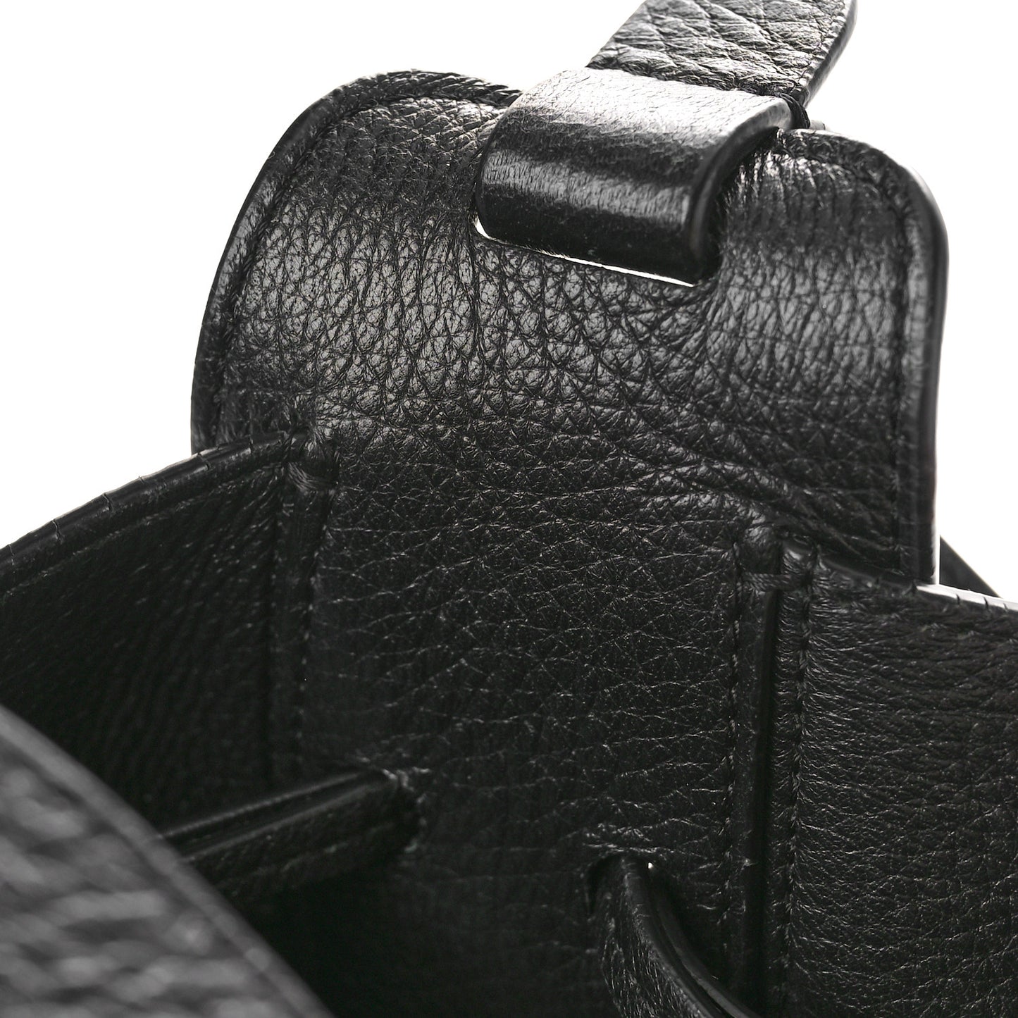 Grained Calfskin Drawstring Bucket Bag Black